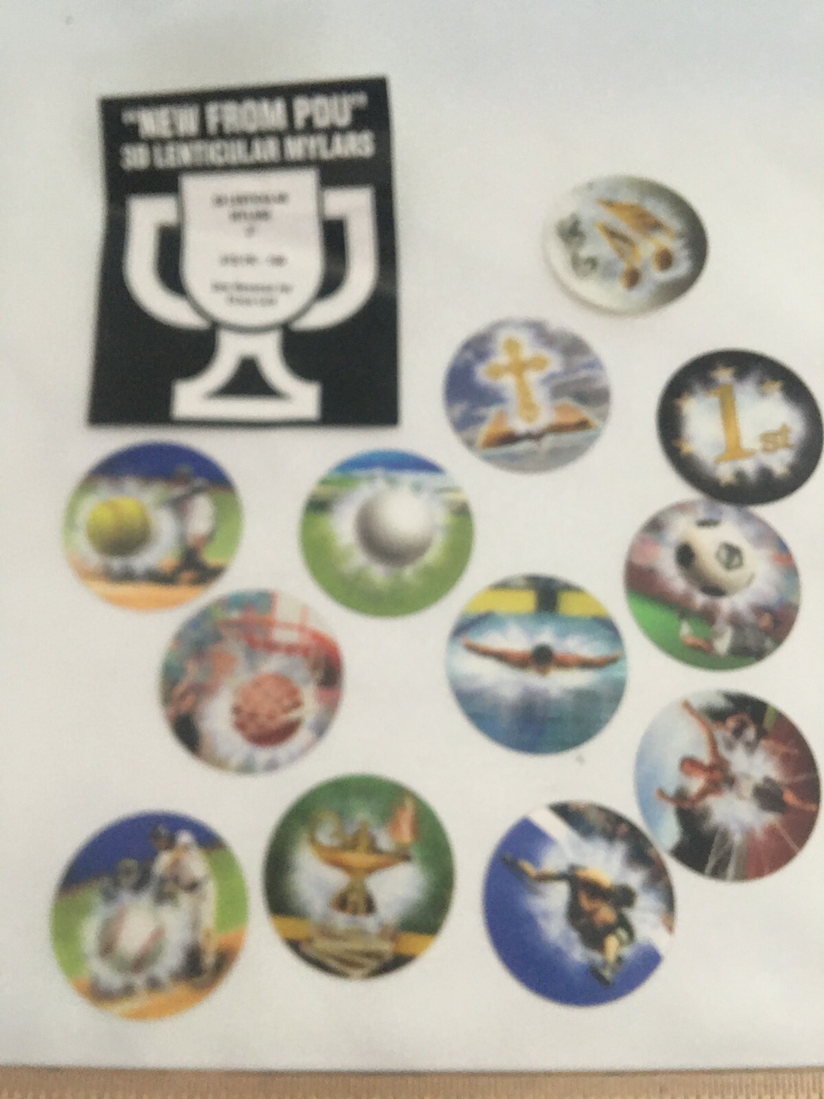 (12) 2" - 3D Lenticular Mylars Trophy Toppers Decals Stickers.