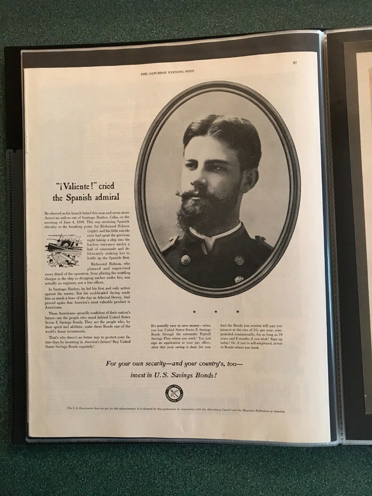 Richmond Hobson Hero of Santiago Harbor, Cuba, June 1998, Circa. 1950s  Print Ad