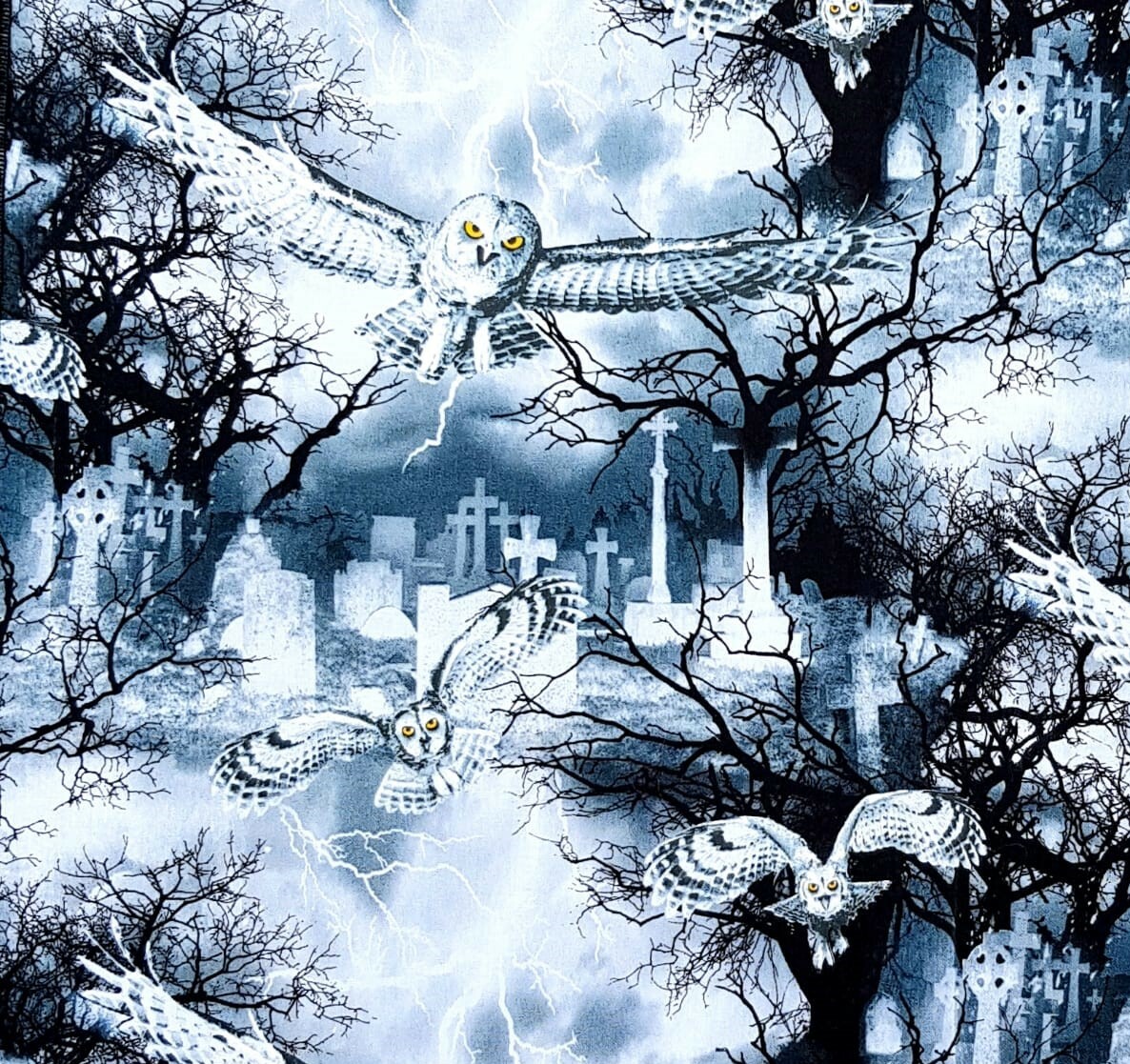 Half metre Owl in Flight 100% Cotton Fabric Gothic