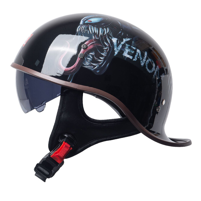 Half Motorbike Beanie Helmet Cap Skid Scooter Chopper Helmet +Sun Visor DOT