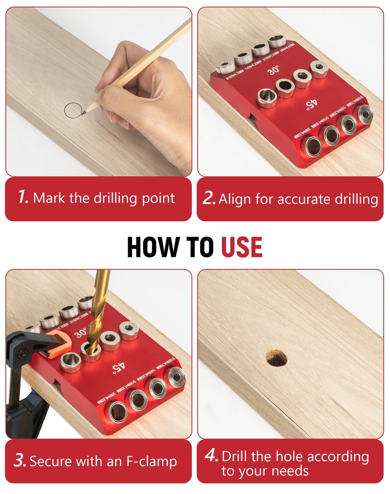 30Â°45Â°90Â° Angle Drill Guide Jig for hand drill, Portable angle drill guide...