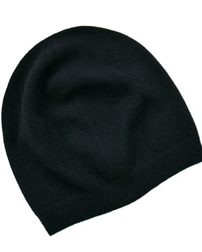 100% Pure Cashmere Beanie Unisex Skull Cap Lightweight Hat One Size Black