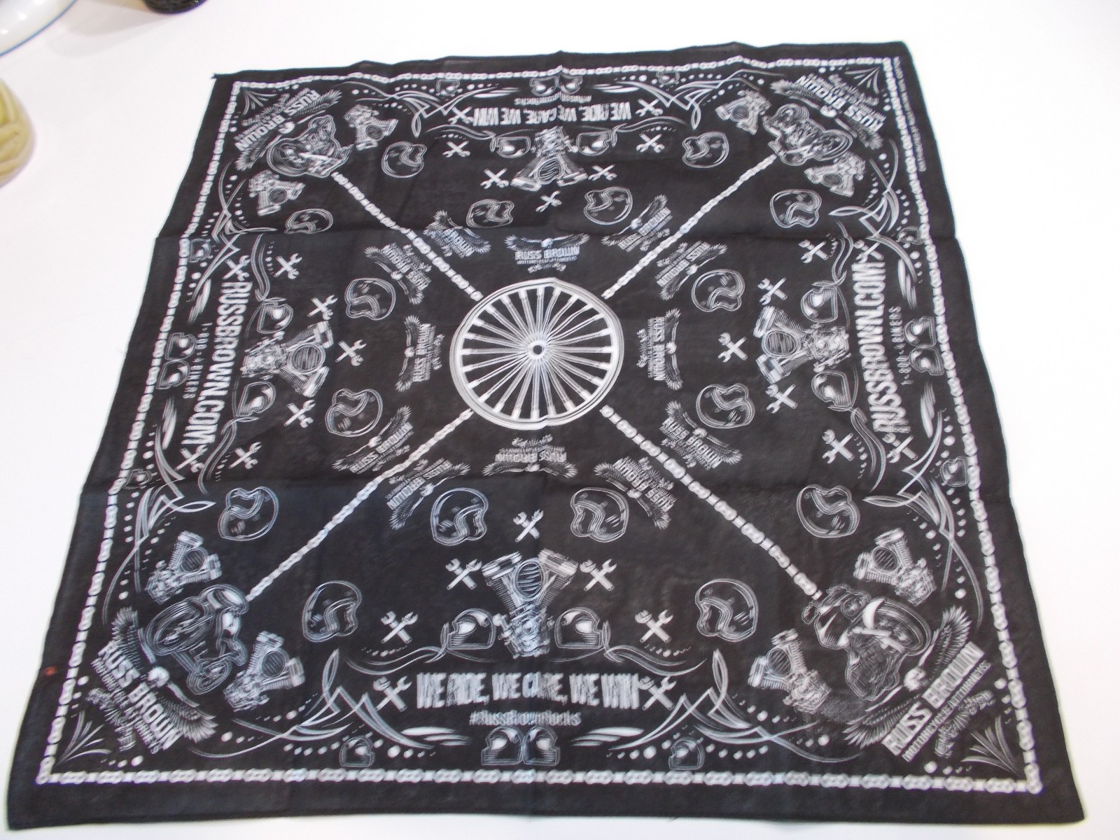 Motorcycle Bandana Black & White NEW Motorcycle Attorney Russ Brown 100% Cotton