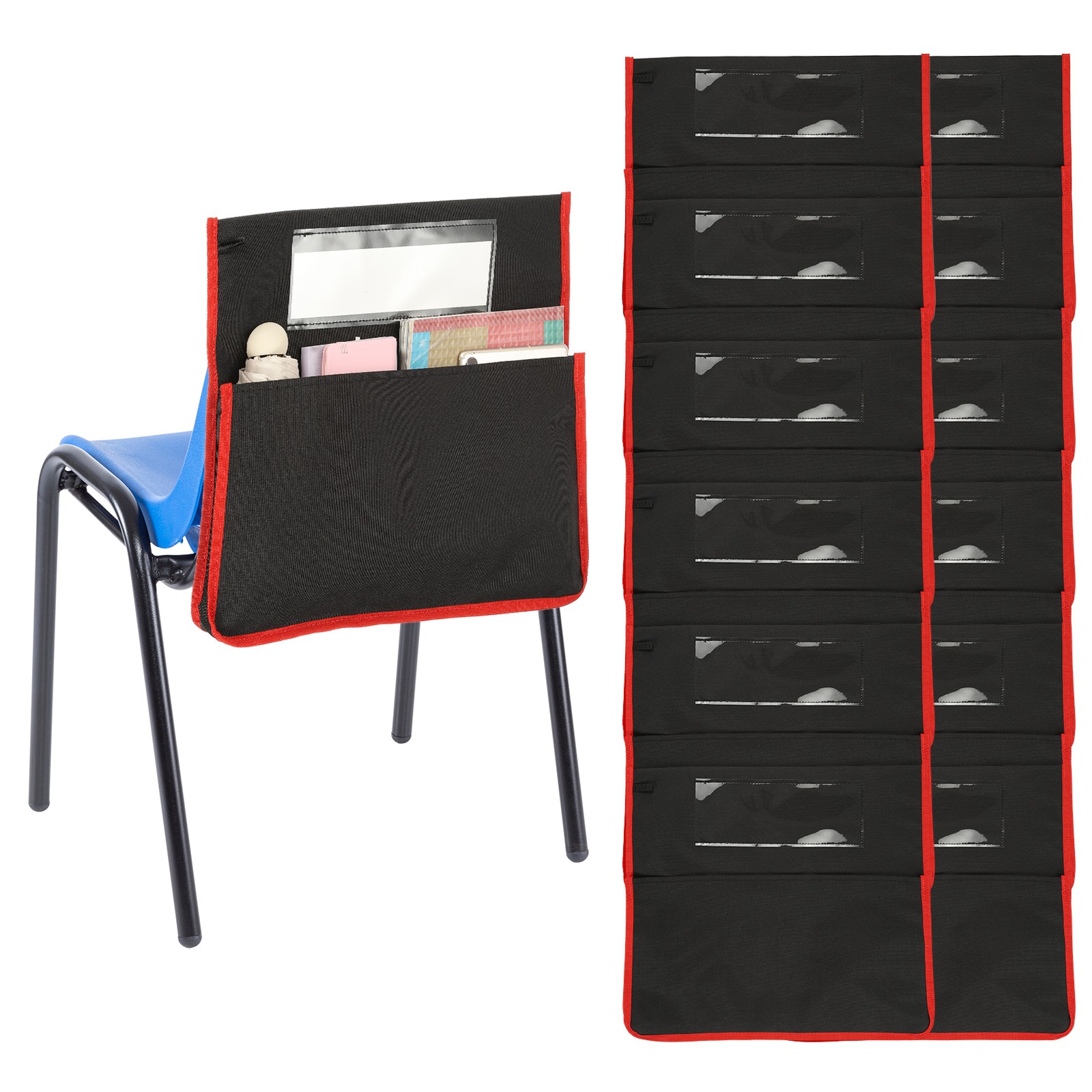 Red Chair Pockets Length 16.5" Width 15.4" Seat Sacks, 6 Pcs
