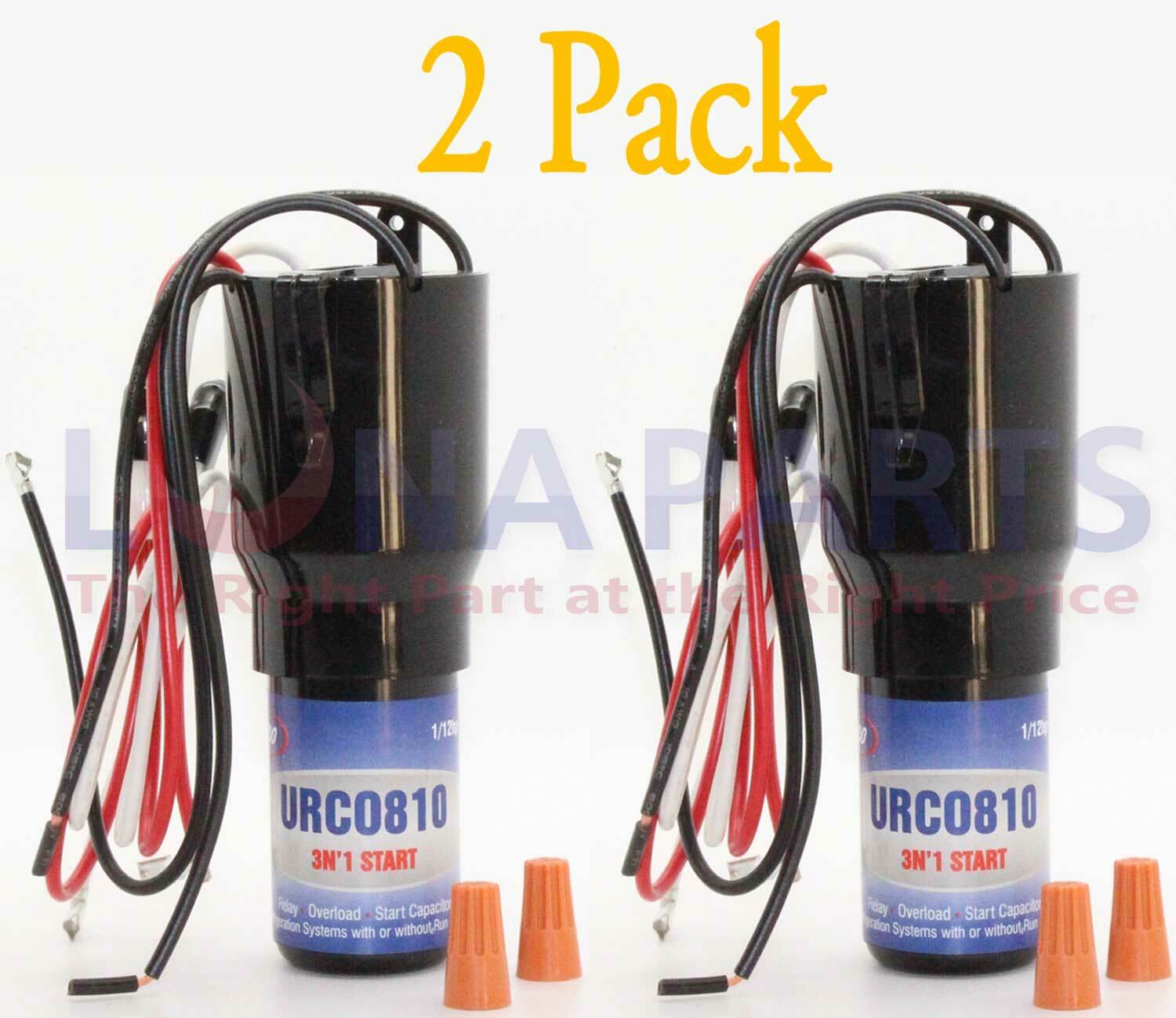 2 Pack URCO810 Refrigerator Relay Overload Start Run Capacitor 3-n-1 1/12-1/5 HP