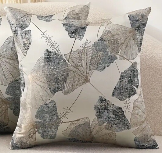 Silver Gray Jacquard Ginkgo Leaves Abstract Throw Pillow Cover Luxury Home Decor