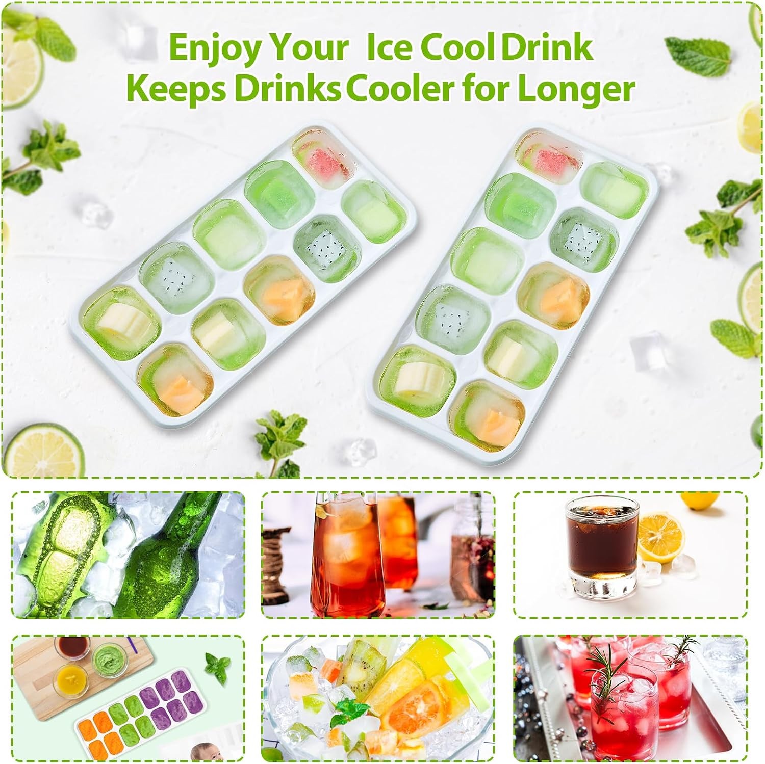 Ice Cube Tray with Lids - 4 Pack Stackable Silicone Ice Trays for Freezer, BPA &
