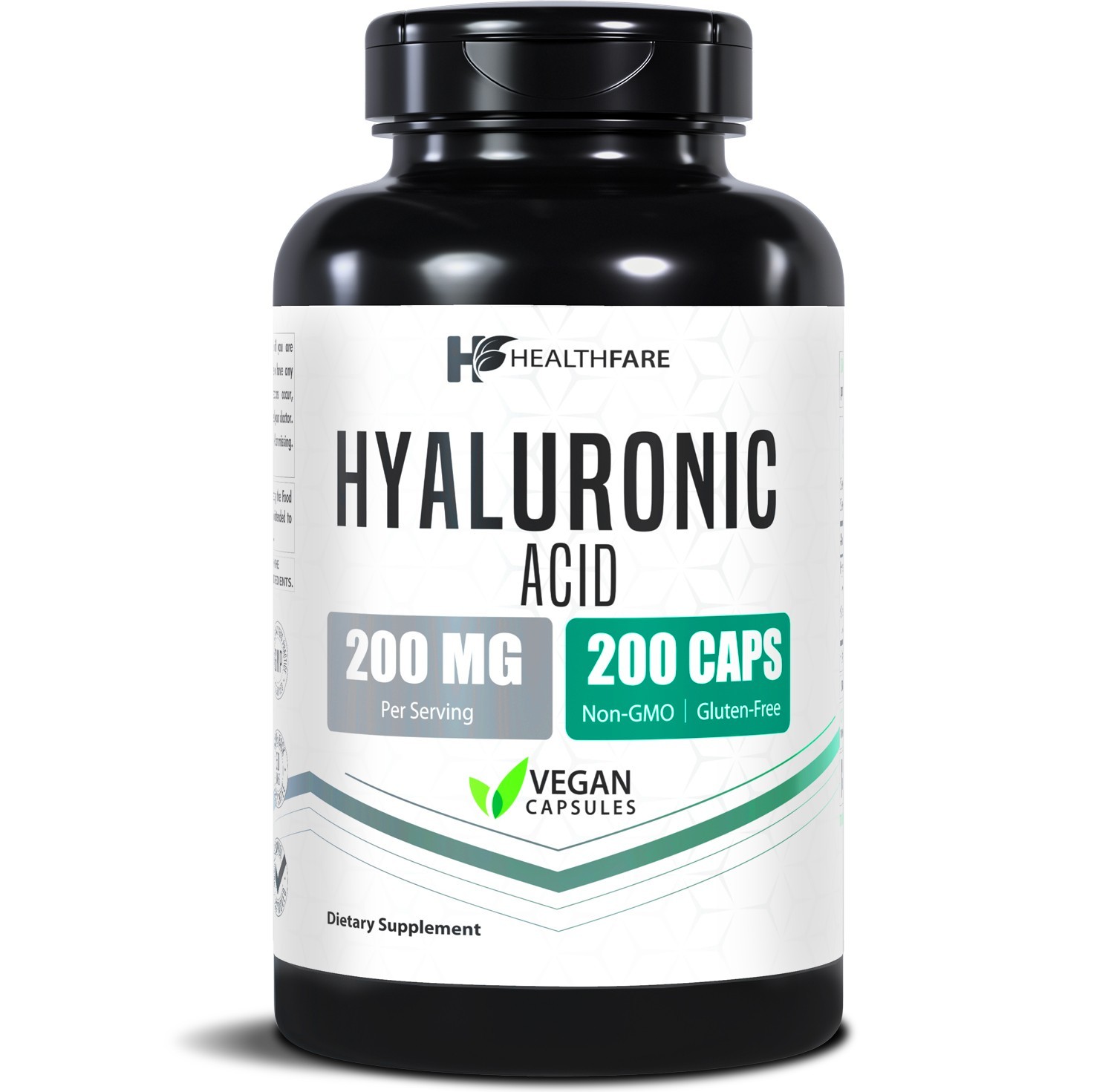HealthFare Hyaluronic Acid  200mg, 200 Vegan Capsules -  Gluten Free, Non-GMO