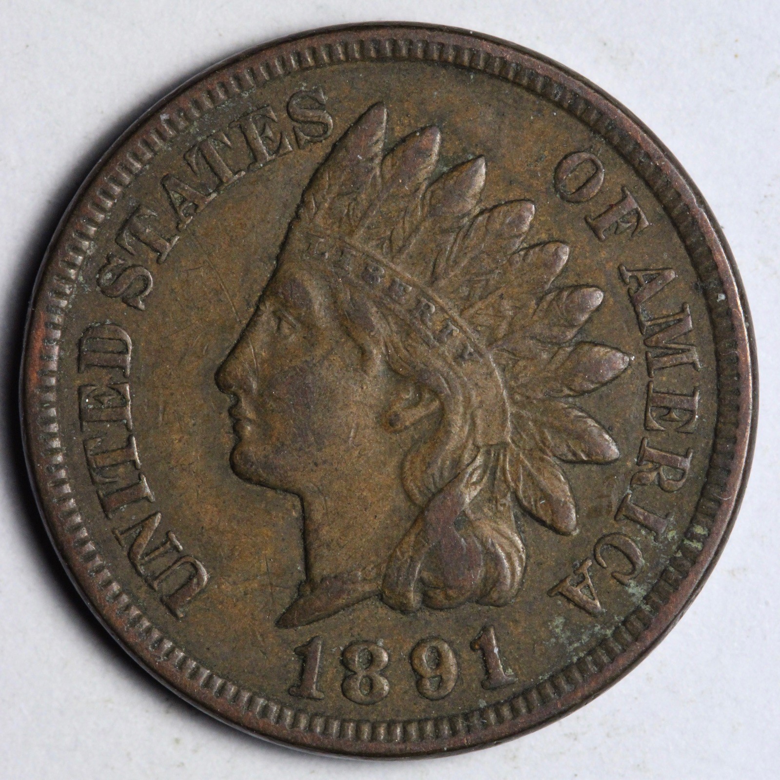 1891 Indian Head Cent Penny AU E200 KDXP