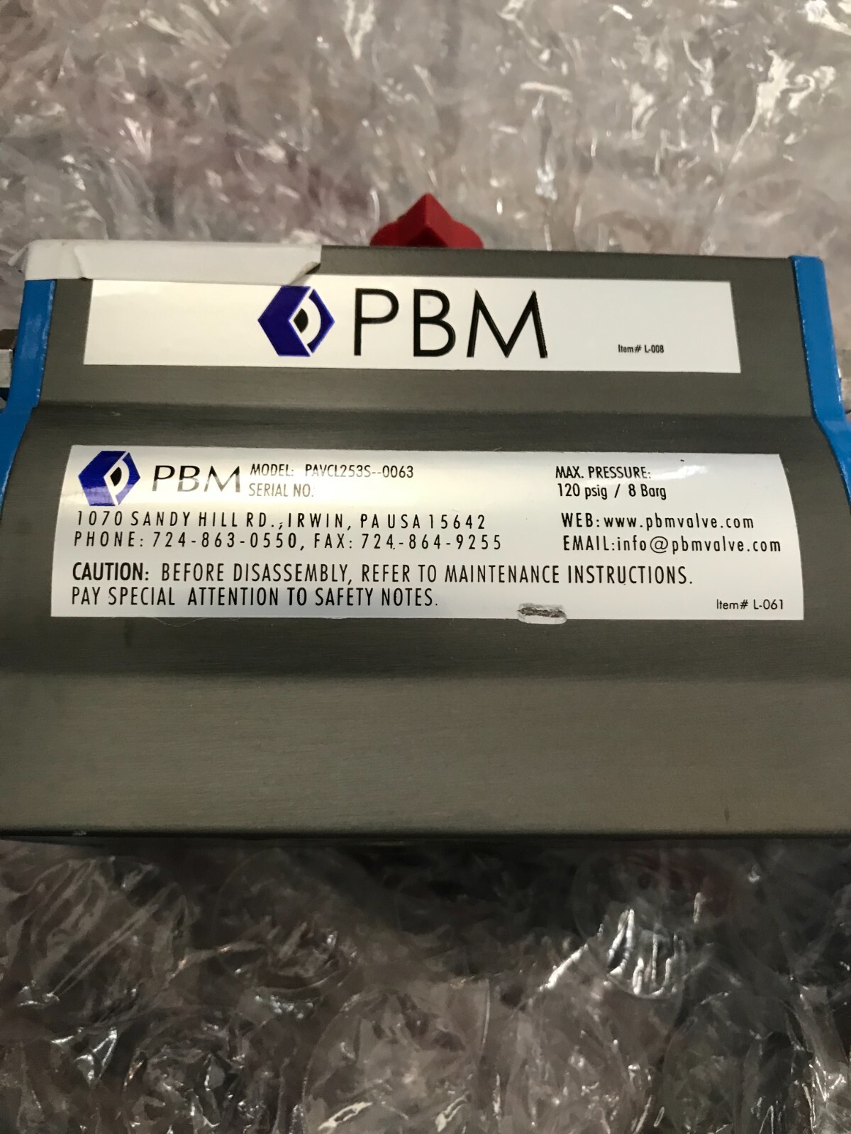 PBM PAVCL253S--0063 SPRING RETURN PNEUMATIC ACTUATOR.