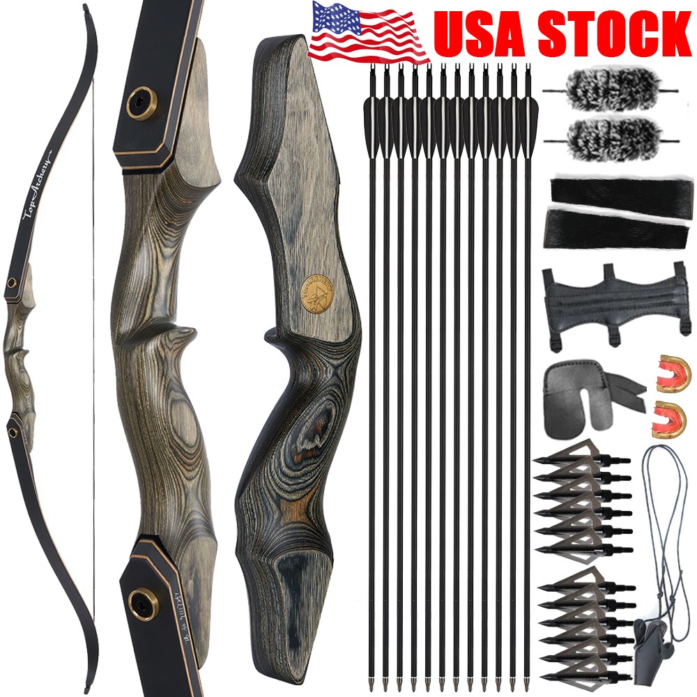 60" Recurve Bow 25-50lbs Takedown Wooden for Adult Archery Arrows Hunting Target