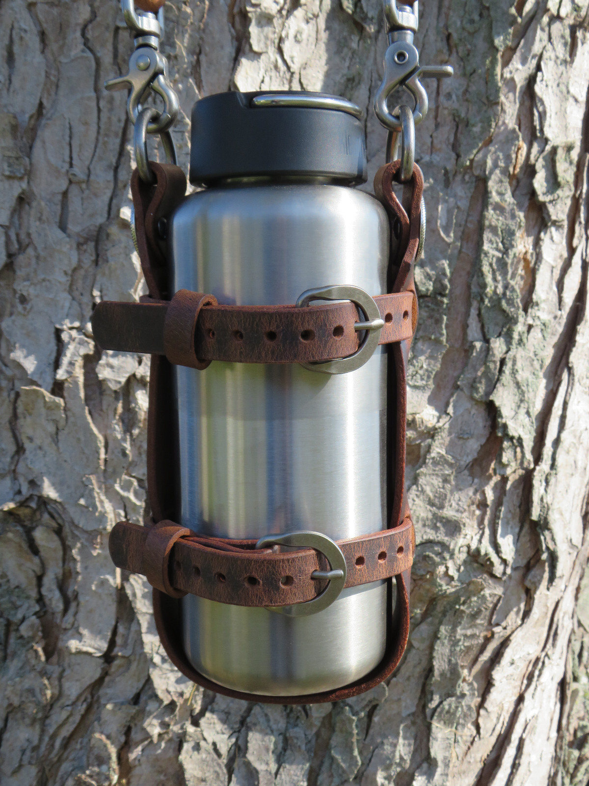 Full Grain leather water bottle holder, bottle carrier hand made adjustable
