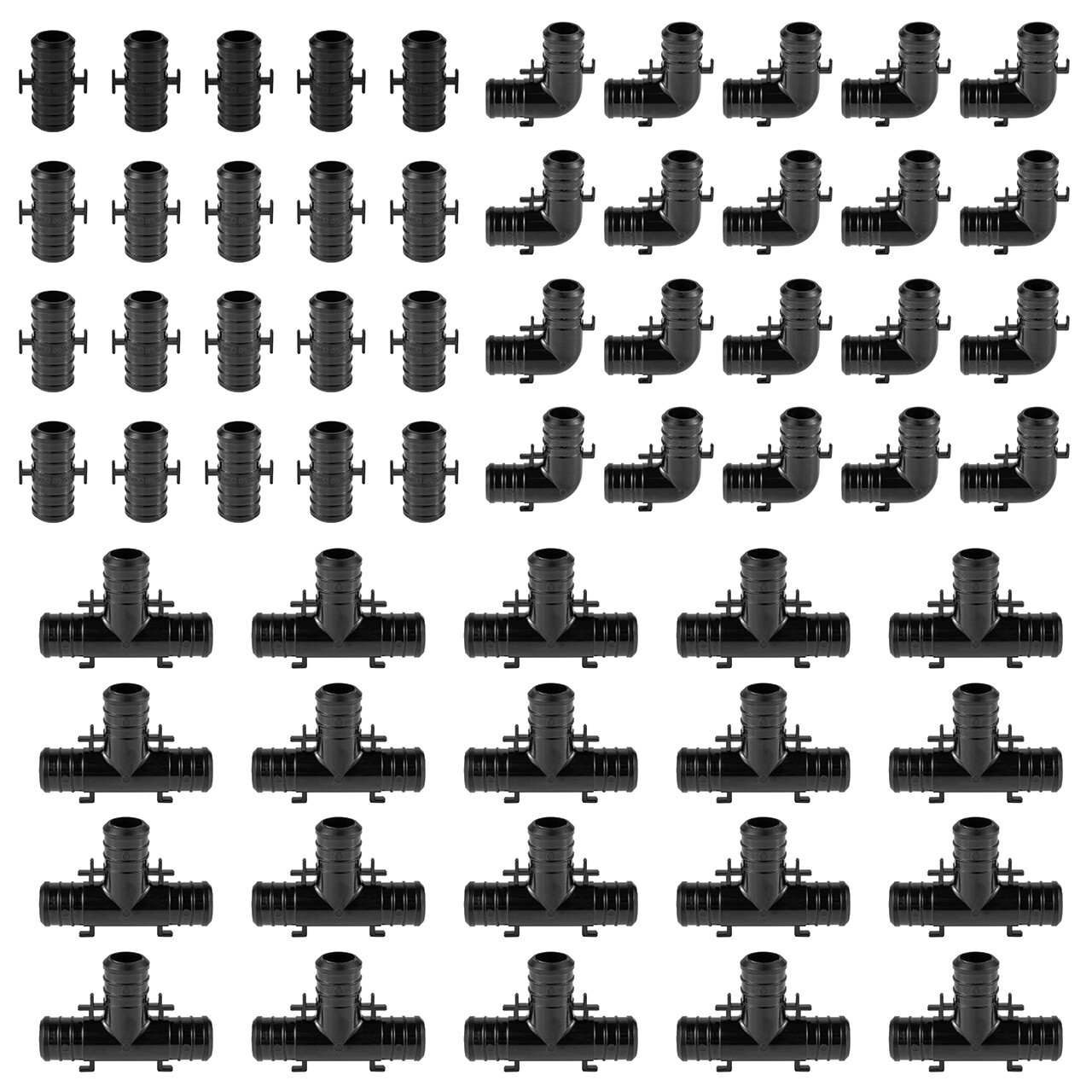 60 PCS Poly Crimp Pex  Fittings 3/4" Combo With Position Tab: Elbow ,Coupler Tee