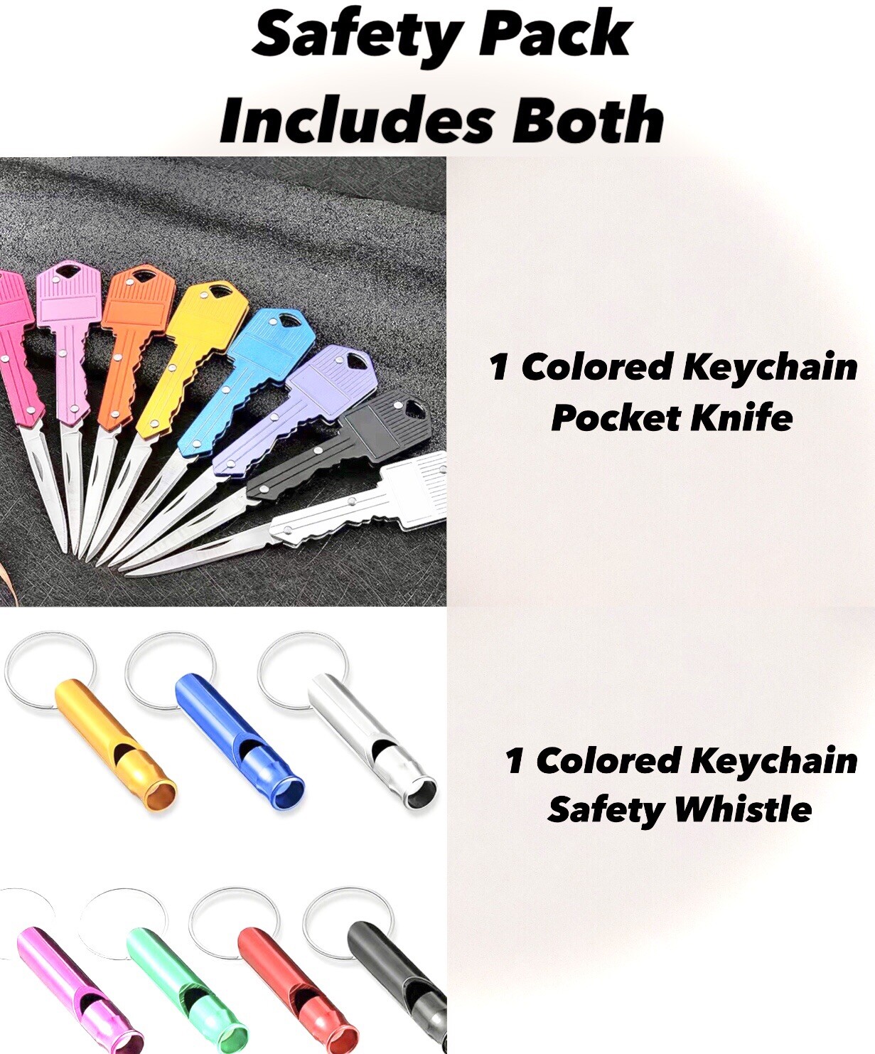 Keychain Safety Bundle 1 Key Pocket Knife 1 Keychain Safety Whistle Red