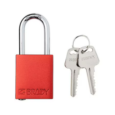 Brady Sdal-Red-38St-Kd Padlock, Keyed Different, Aluminum, Red, 1 1/2 In