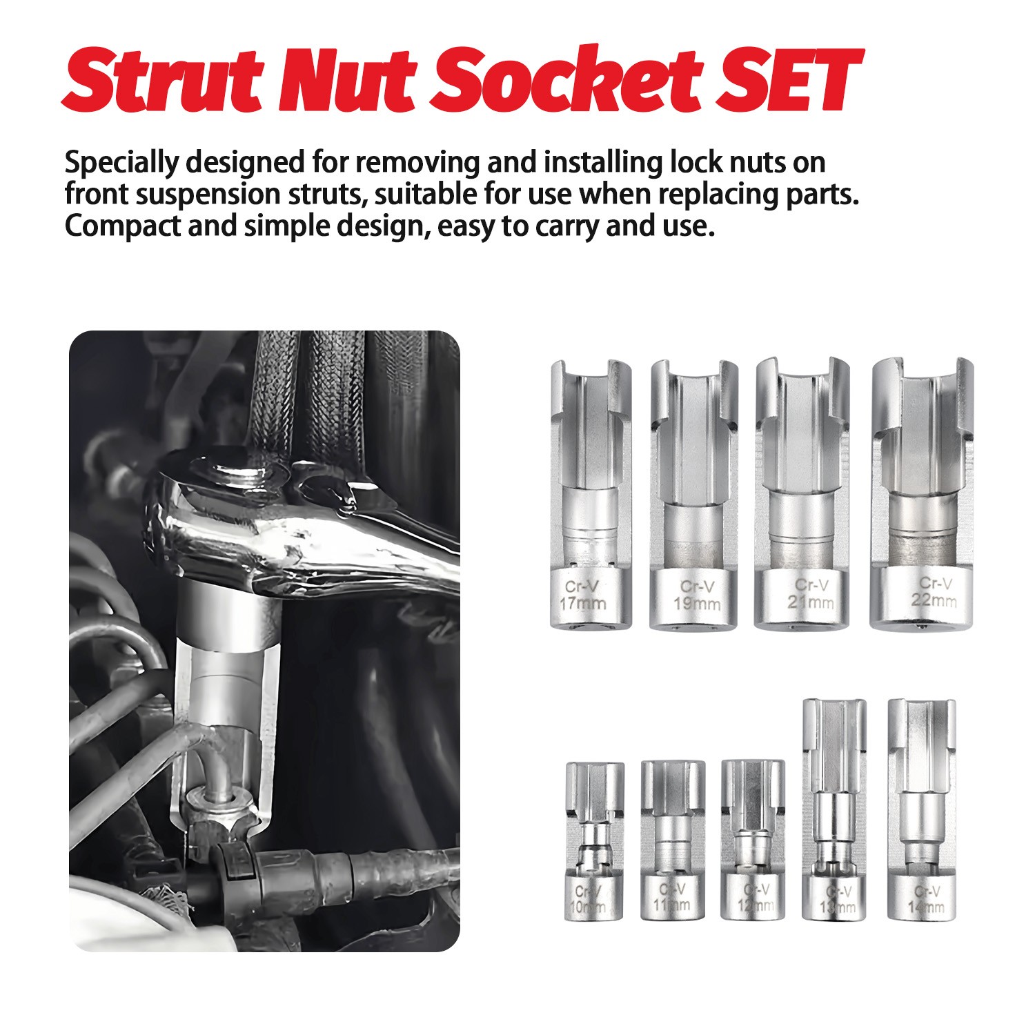 10-22mm Oxygen Sensor Tool Kit: 9Pcs Socket Wrench for Sensor Removal&Install