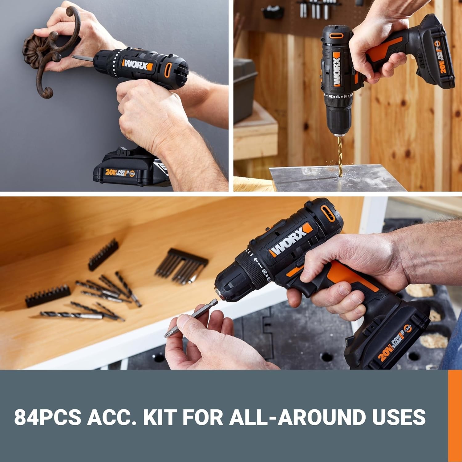 84pc 20V Cordless Drill Driver Variable 2-Speed, 265 In-Lbs Torque, Lightweight