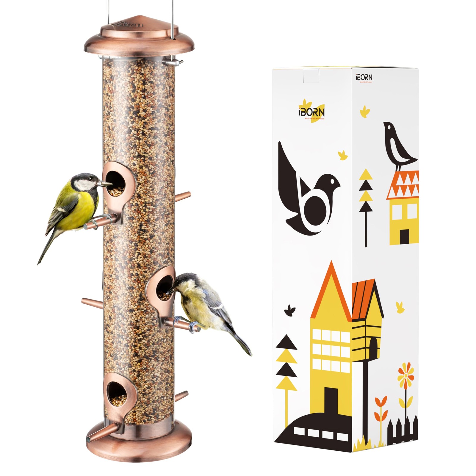 iBorn Metal Bird Feeders Brushed Copper 15 inch Pack of 1,