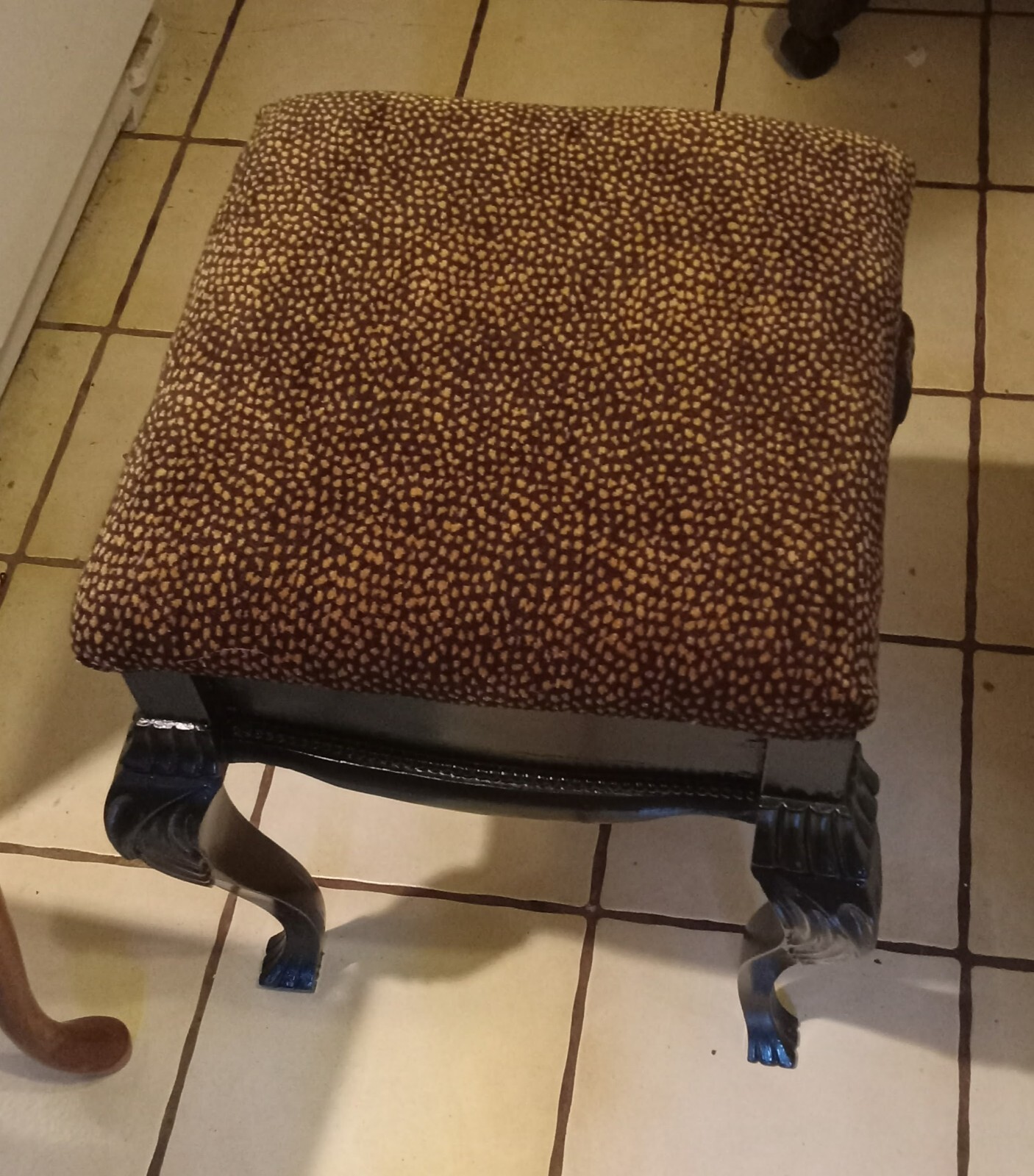 Carved Black Animal Print Vanity Bench / footstool (VB12)