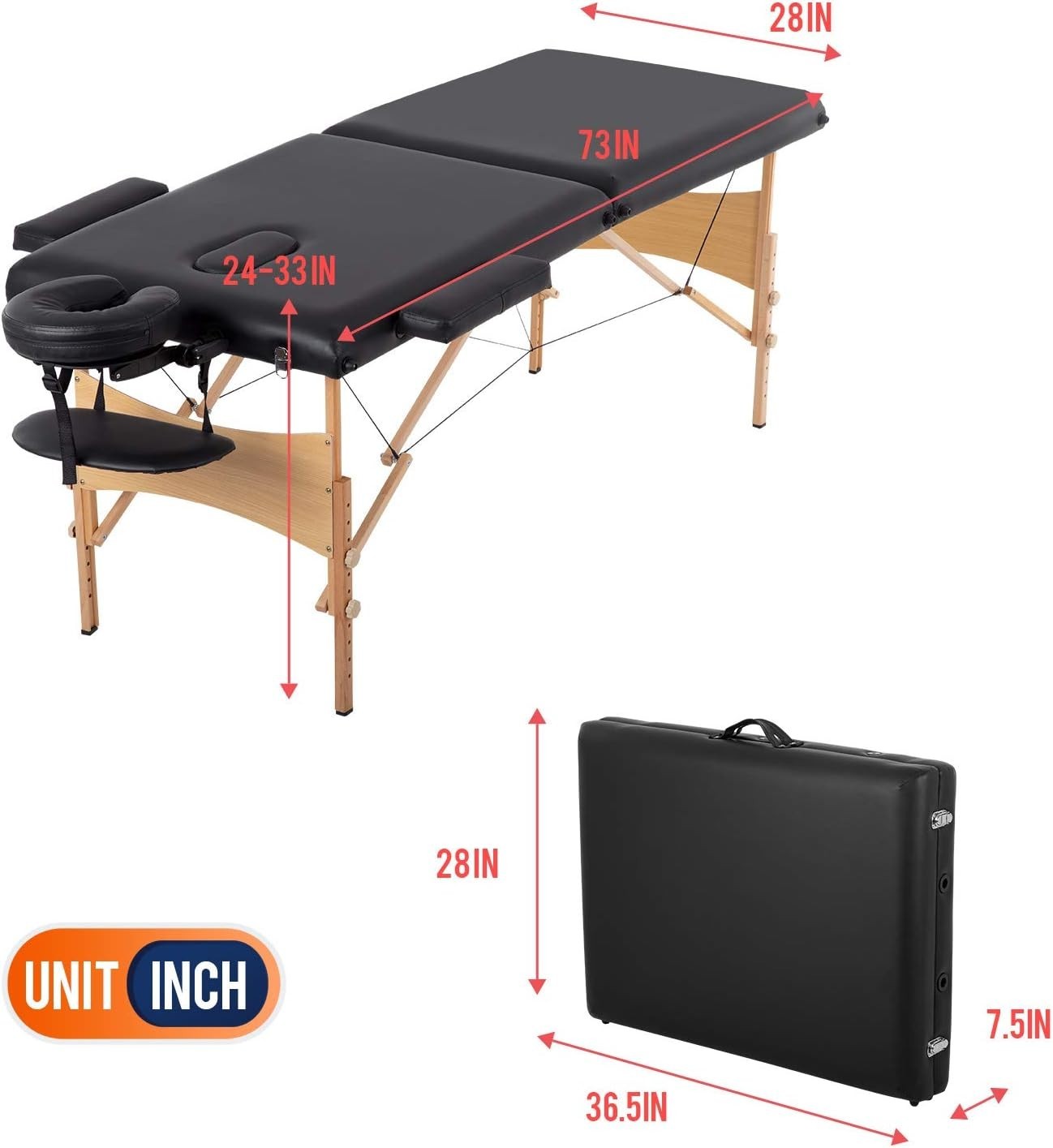 Portable 28-Inch Wide Adjustable Height Massage Table with Accessories