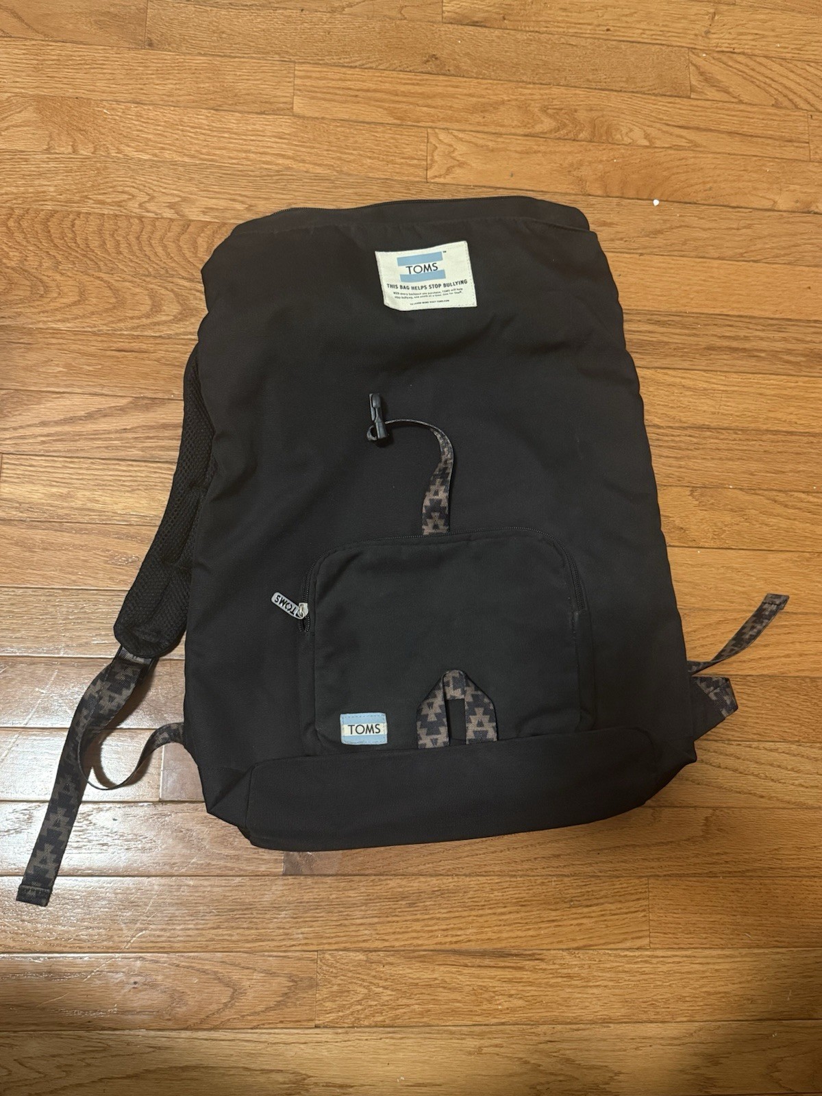 TOMS StandUp Backpack * Blue  w/ Aztec Detail * Padded Laptop Sleeve *Fold Over