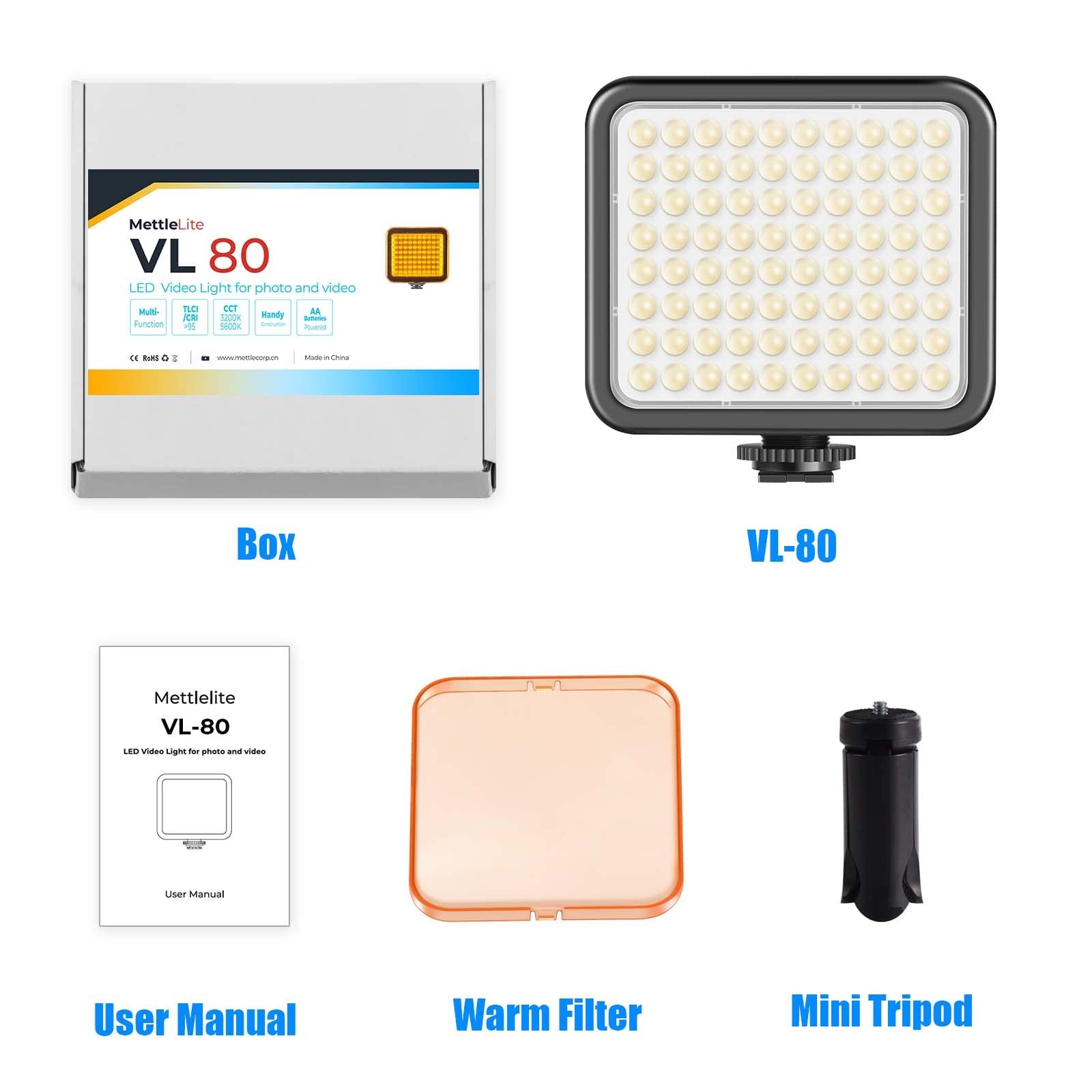 VL80 LED Video Light Kit Portable Continuous on Camera Photography Lighting U...