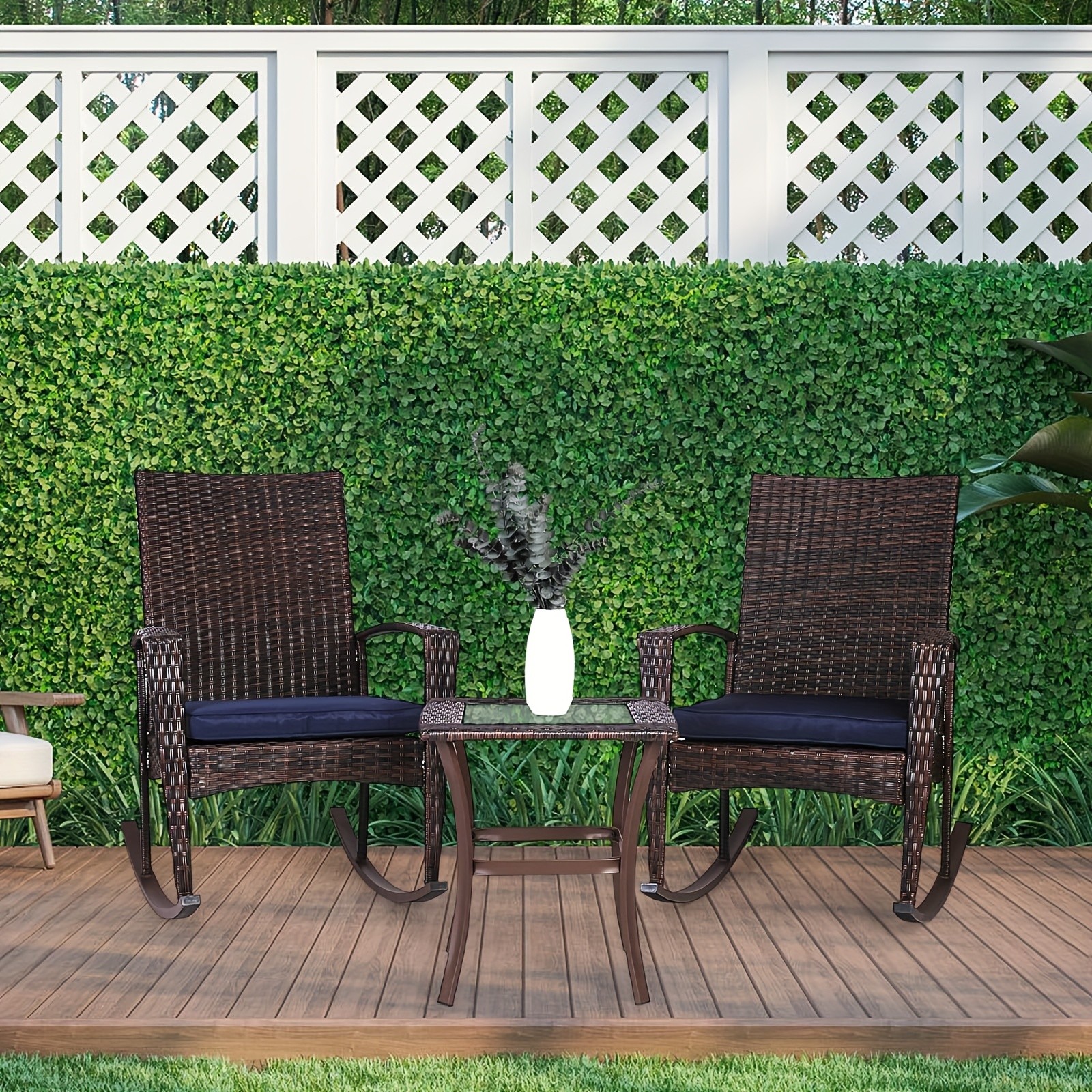 3 PACK Wicker Rocking Patio Furniture Set W/Seat Cushion Rattan Patio Furniture