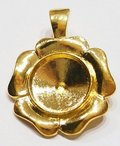 4 of 20mm Round Shiny Gold Art Deco Flower Enhancer Bail Pendant Setting 48x37mm
