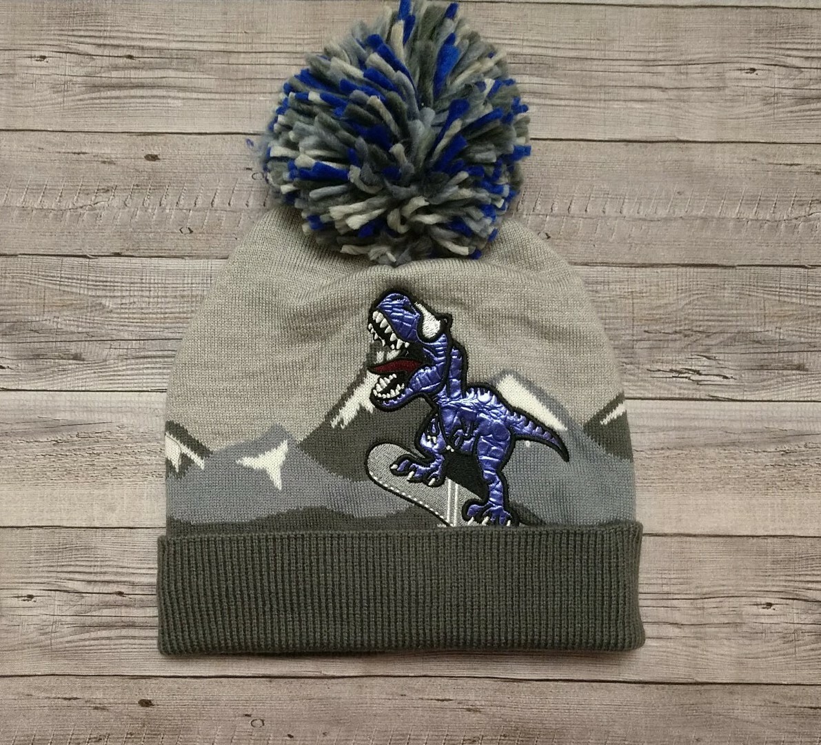 New! Boy's The Children's Place Beanie Fleece Lined Dinosaur Hat Size L/XL (8yr)