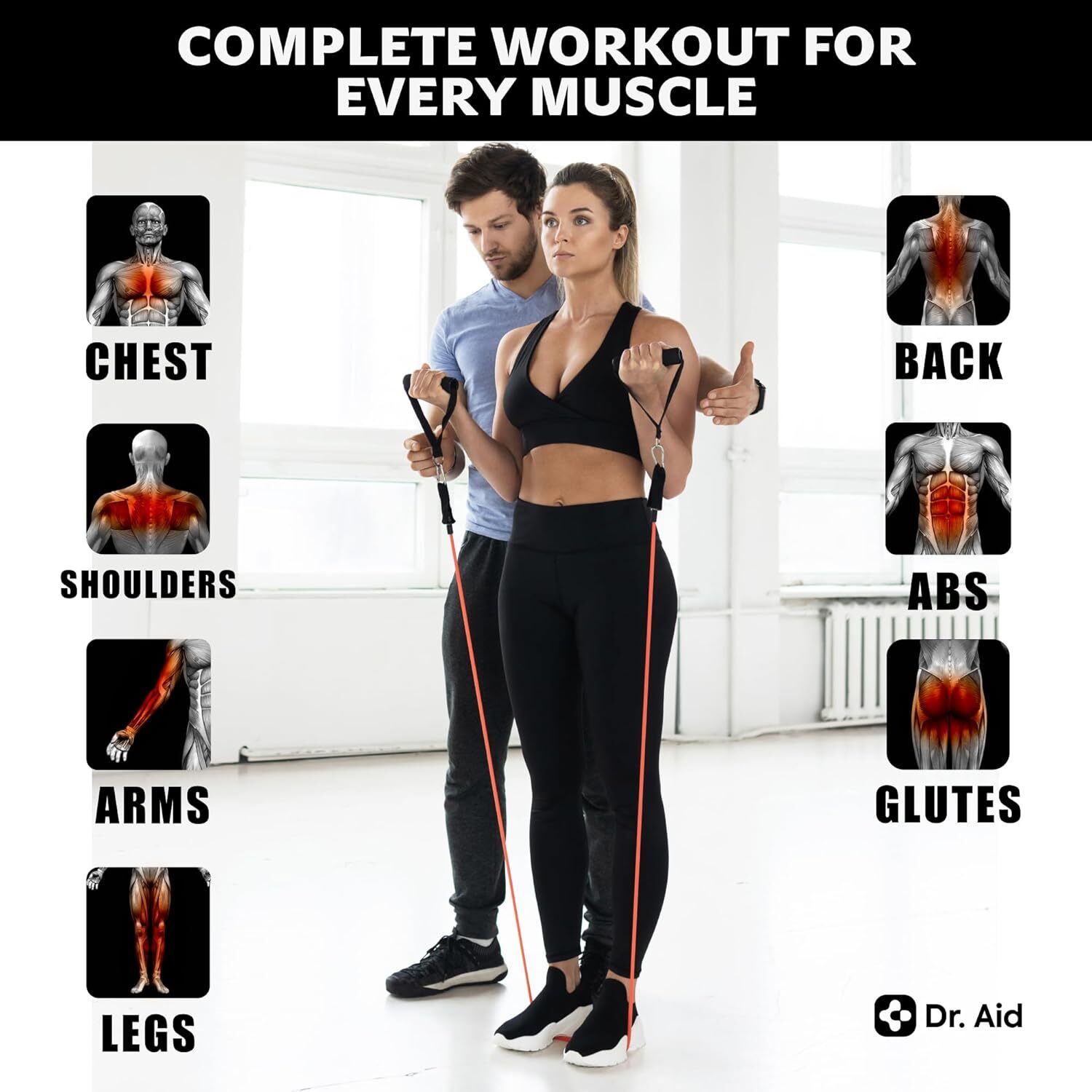 Resistance Band Set - 5 Stackable Exercise Bands with Handles
