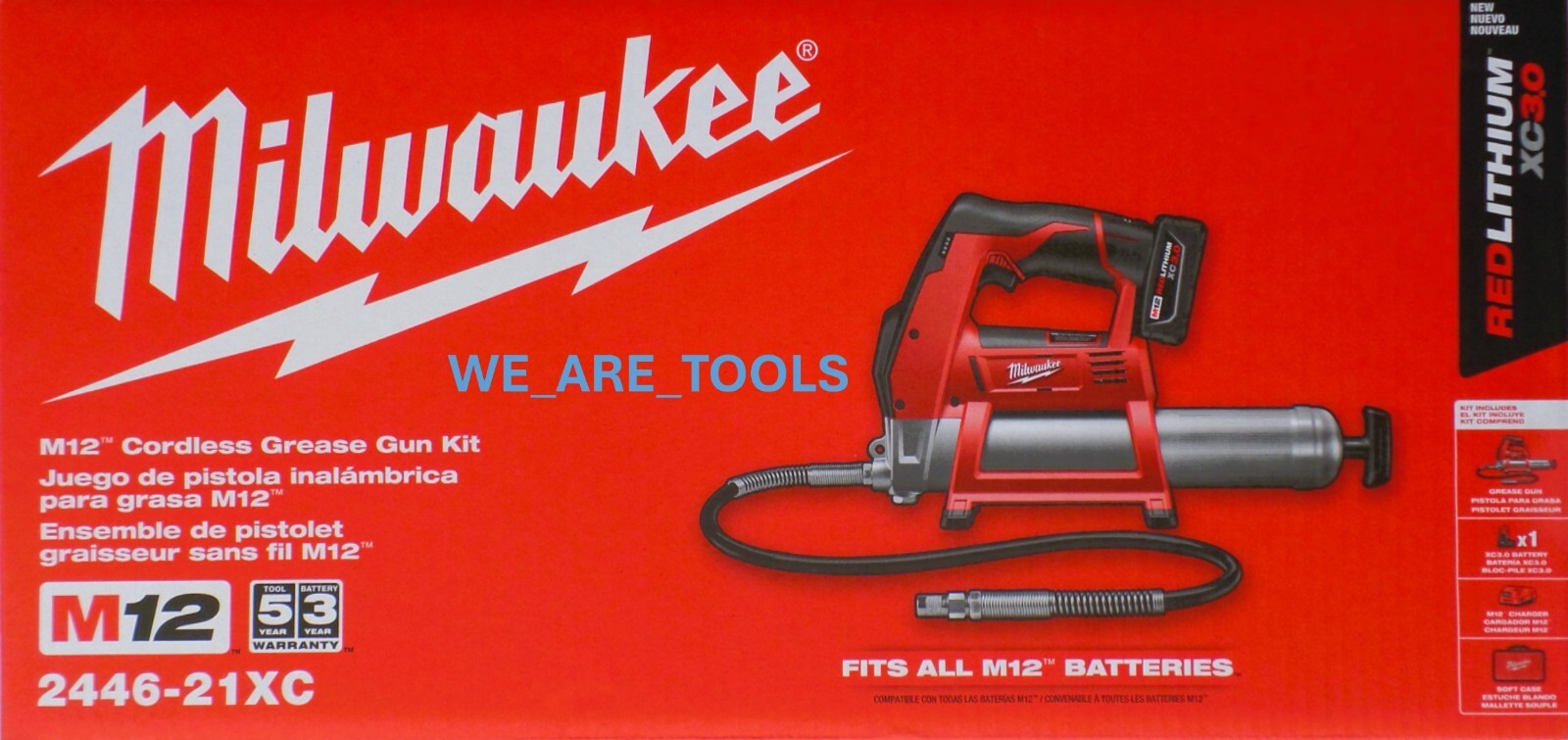 New Milwaukee KIT 2446-21XC M12 Volt Genuine Cordless Grease Gun Battery Charger
