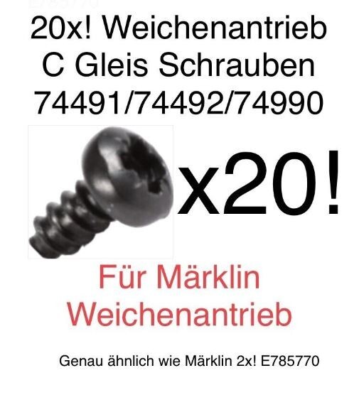 20 DC track point drive screws similar to 2 x E785770 Märklin 74491/74492/74990