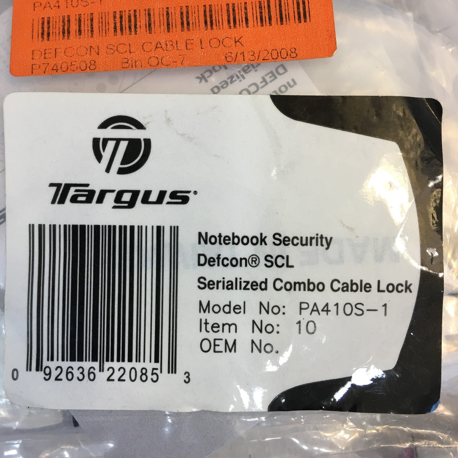 Targus Notebook Security Combination Cable Lock PA410S-1 (Brand New)