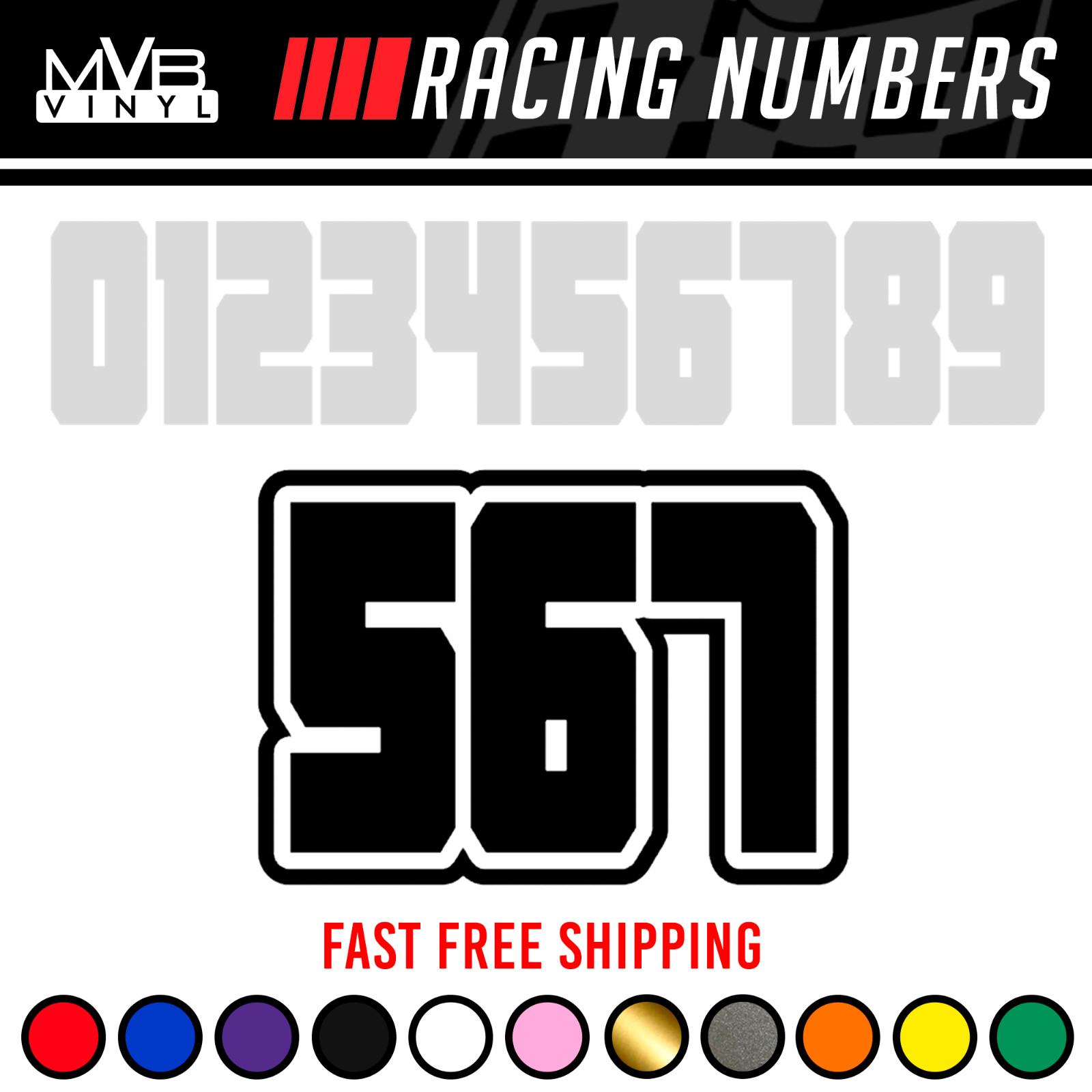 Racing Numbers Outline Vinyl Decal Sticker | Dirt Bike BMX Plate Competition 842