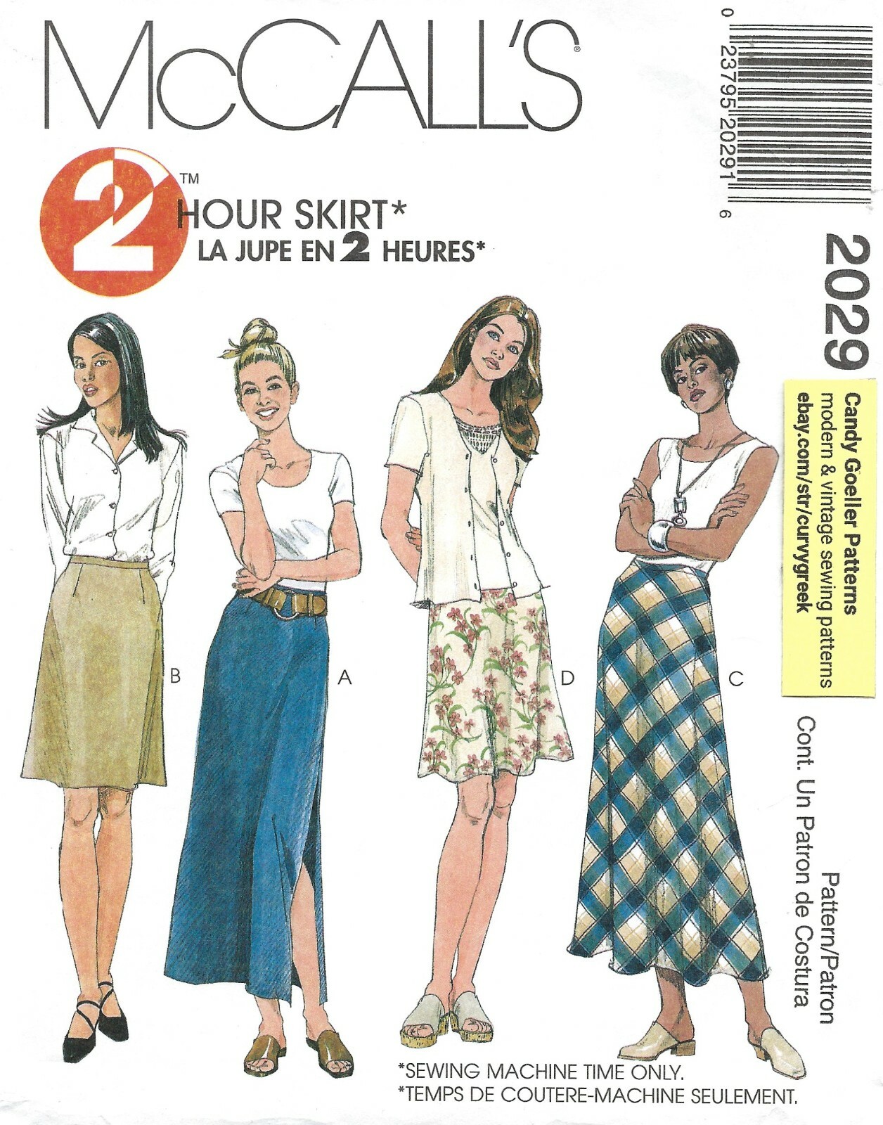 McCall's 2029 TWO HOUR SKIRT, A-Line & Bias Skirts 2 Lengths Sz 4-8 UNCUT