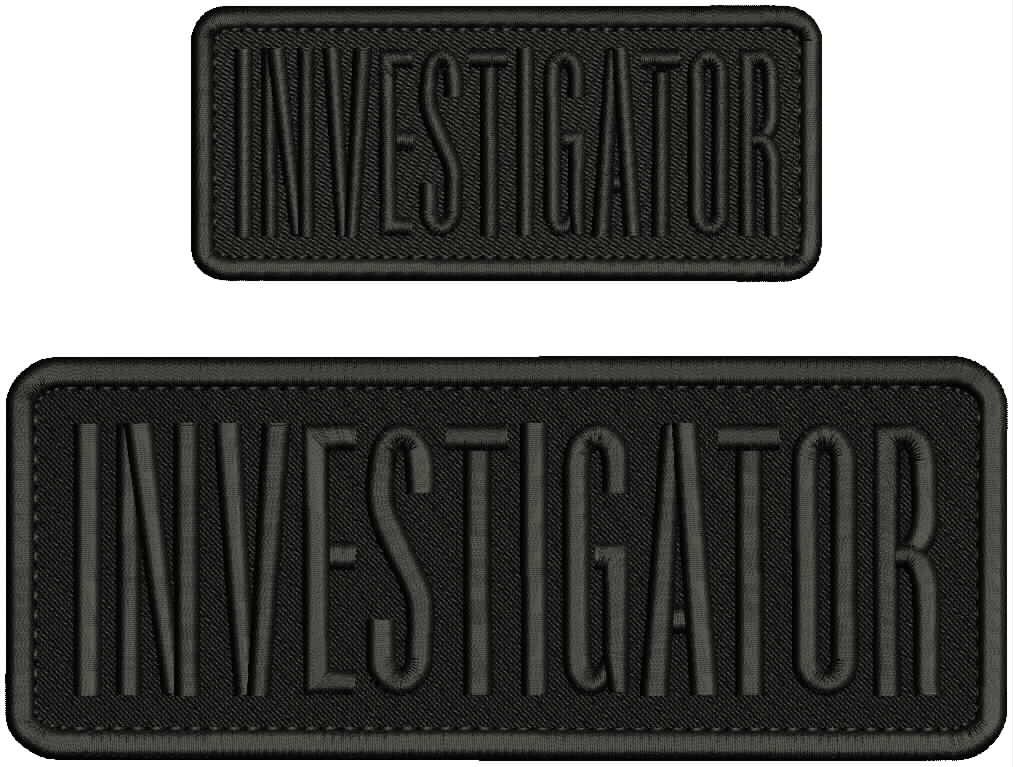 Investigator 2 Embroidery Patches 3X 10 & 2x5'' Hook On Black-On Black