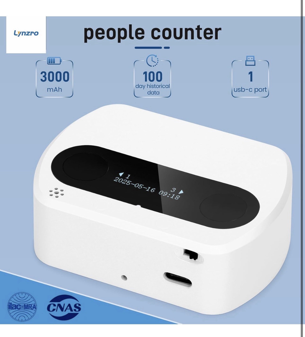 Smart Retail People Counter, Wireless Type-C Charging Door Counter