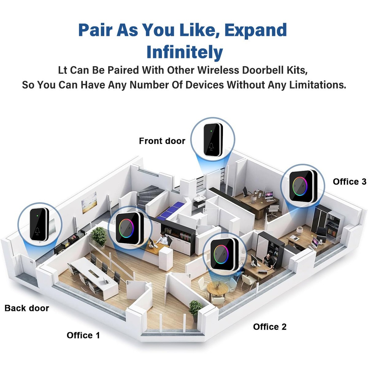Waterproof Wireless Doorbell Adjustable Volume Plugin Receiver 45 Chime