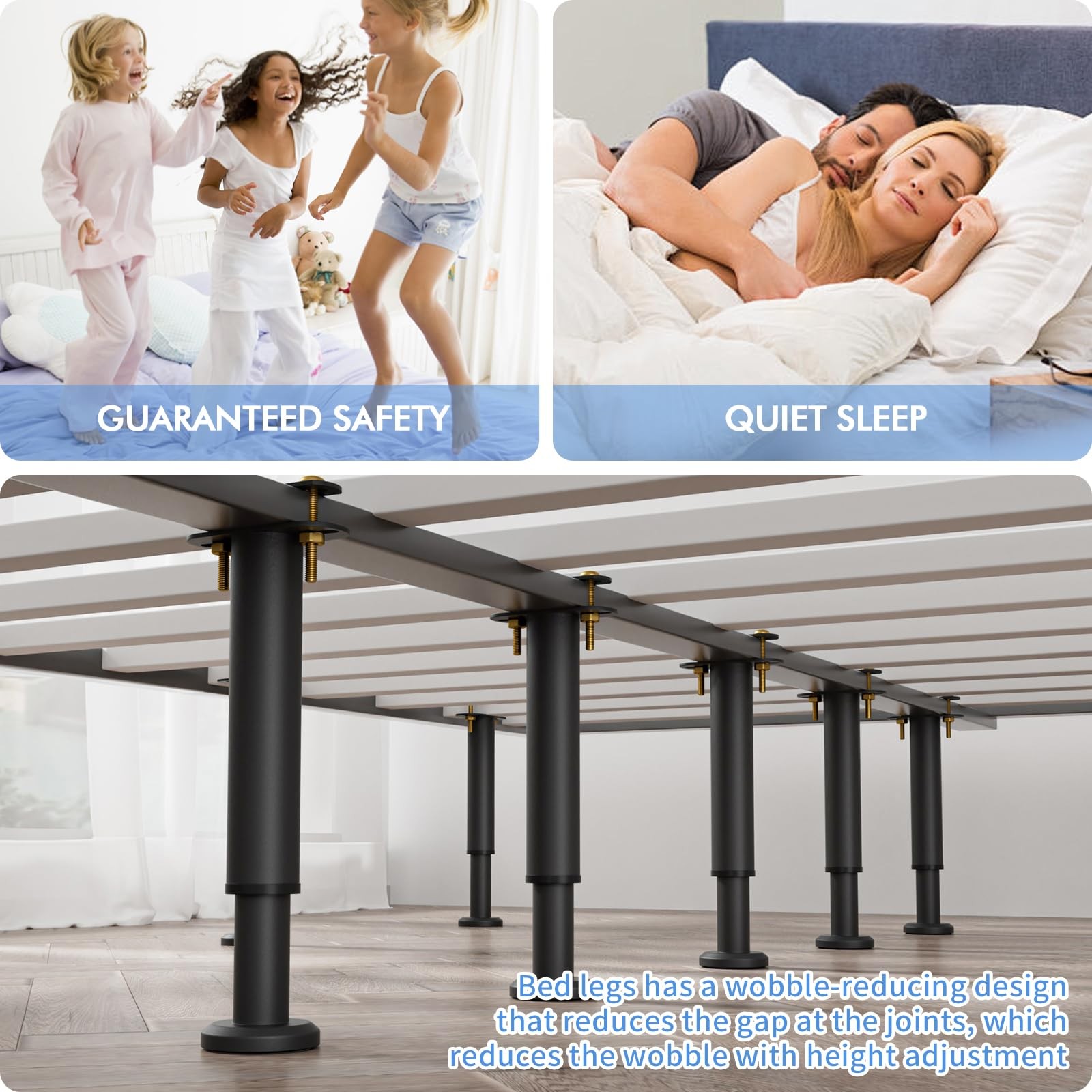 4 Pcs Adjustable Height Bed Support Legs 10-17 inch, Extra Durable Steel Bed ...