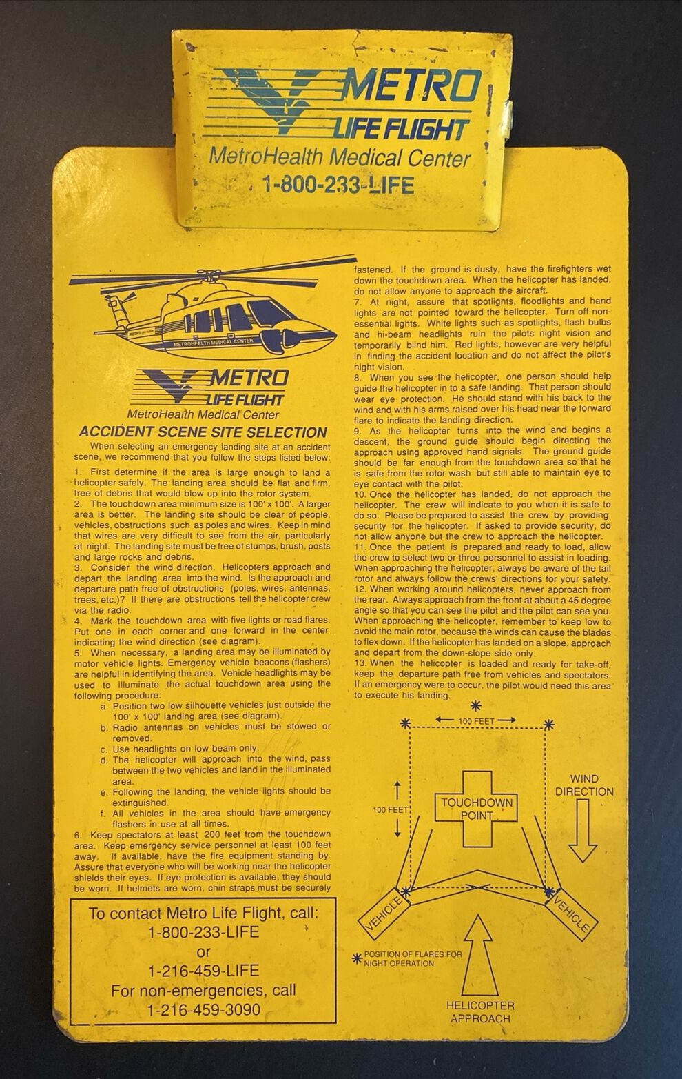 Vtg Metro Life Flight Clipboard MetroHealth Med Center Cleveland w/Heli Approach