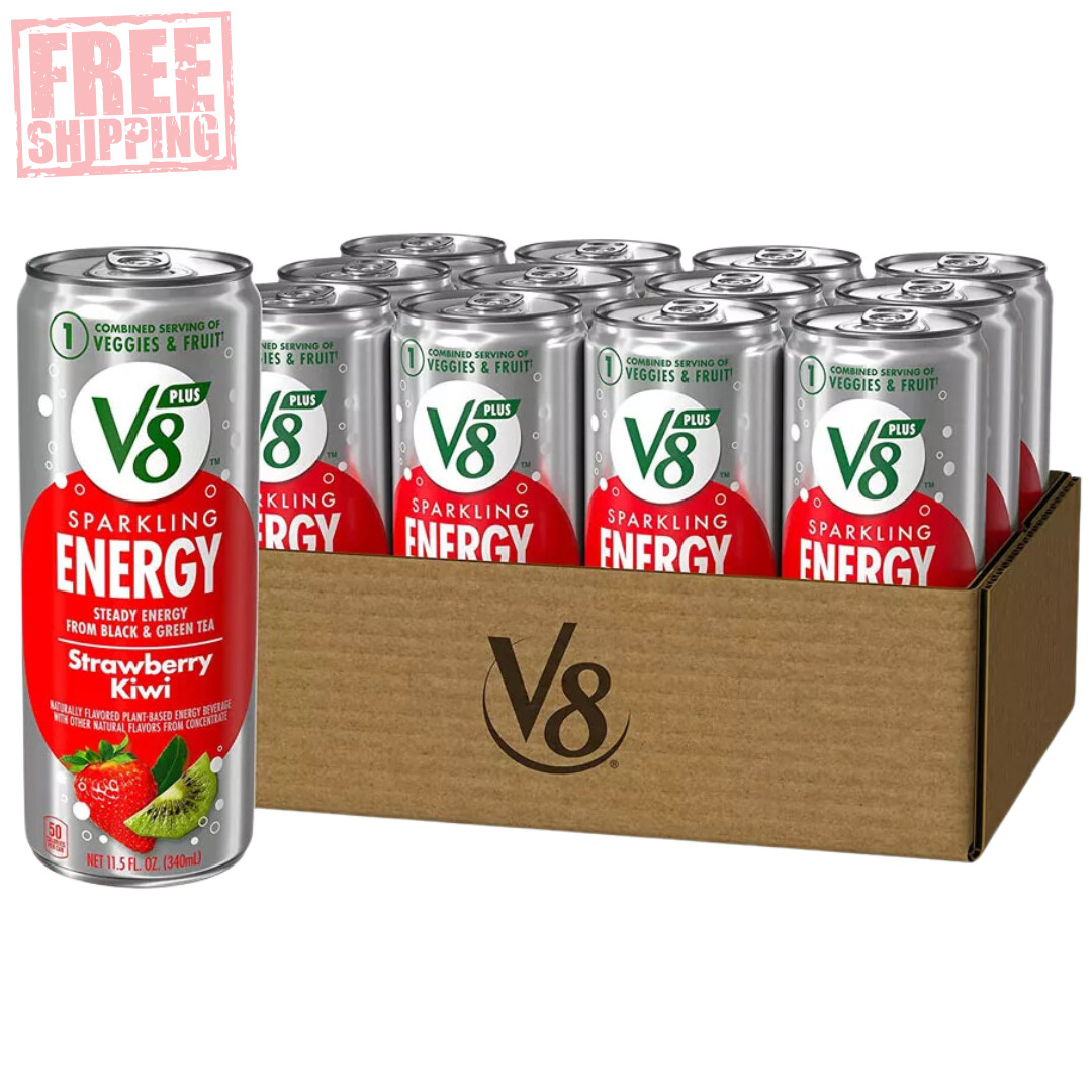 12-Pack V8 Sparkling Energy, Healthy Drink, Strawberry Kiwi Energy Drink, 11.5oz