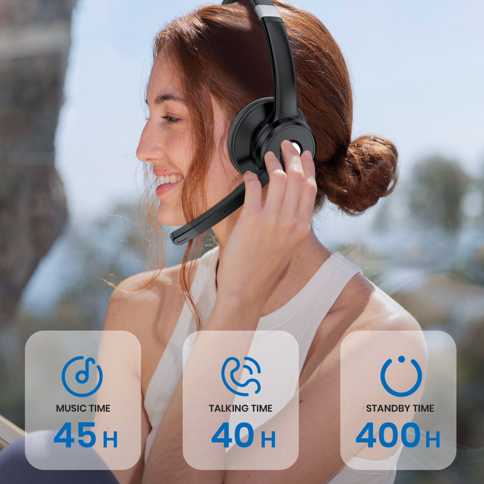 5.2 Bluetooth Headset Trucker Headphone w/Mic for iOS Android Cell Phone Office
