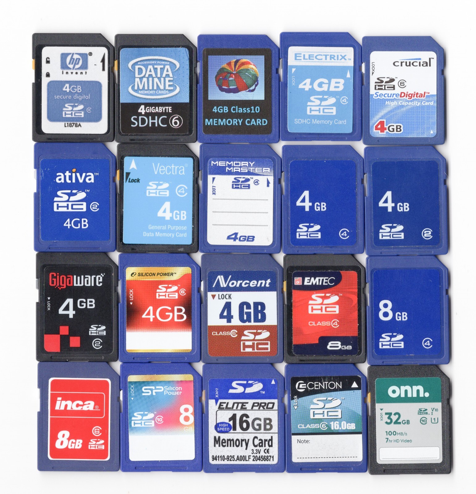 Lot Of 20x Misc. Brands 4GB / 8GB / 16GB / 32GB SDHC Camera Memory Cards