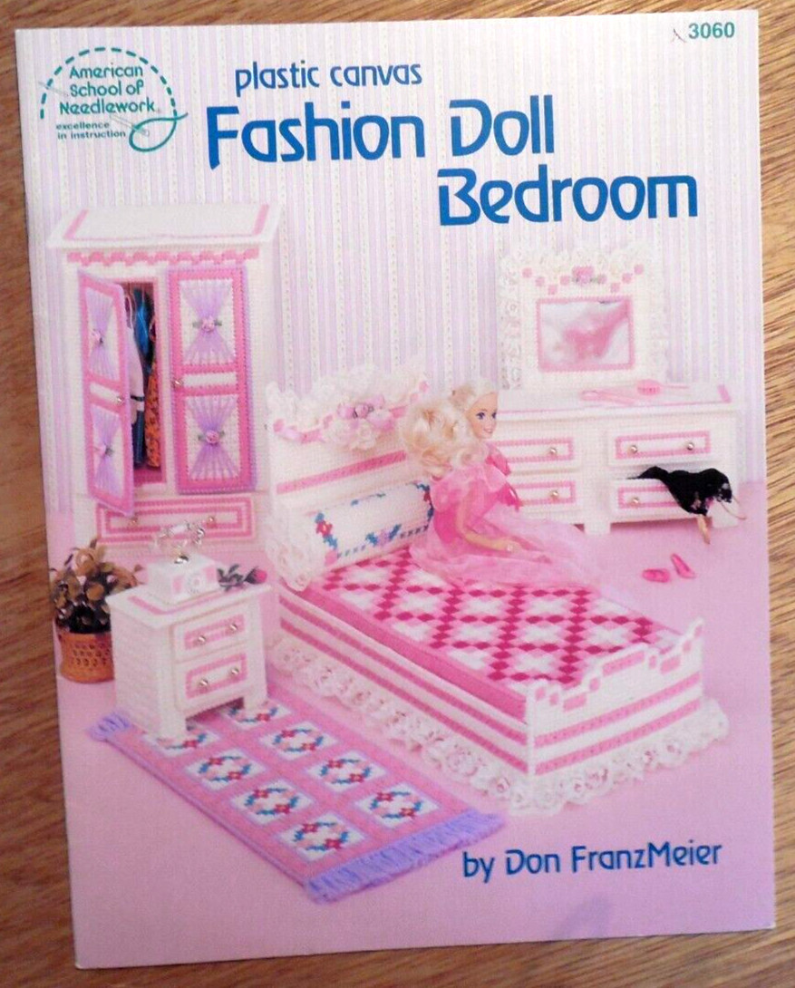 American School of Needlework Plastic Canvas Booklet "Fashion Doll Bedroom"