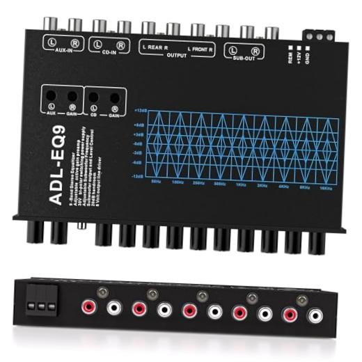 9 Band Car Audio Equalizer, Car Graphic Equalizer EQ W/Front, Rear 9 - Band