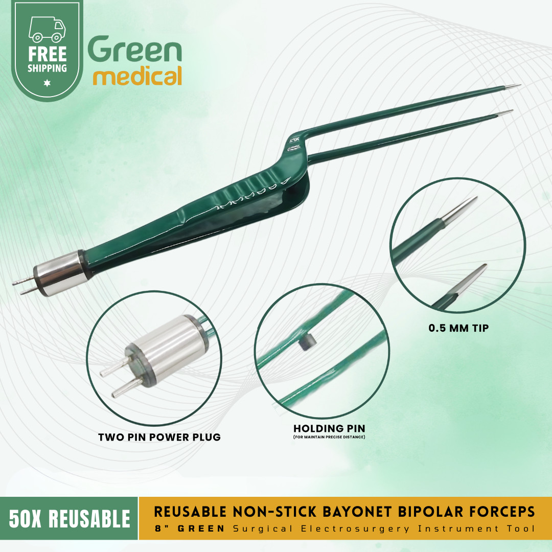 Reusable Non-Stick Bayonet Bipolar Forceps 8" Green Electrosurgery Instruments
