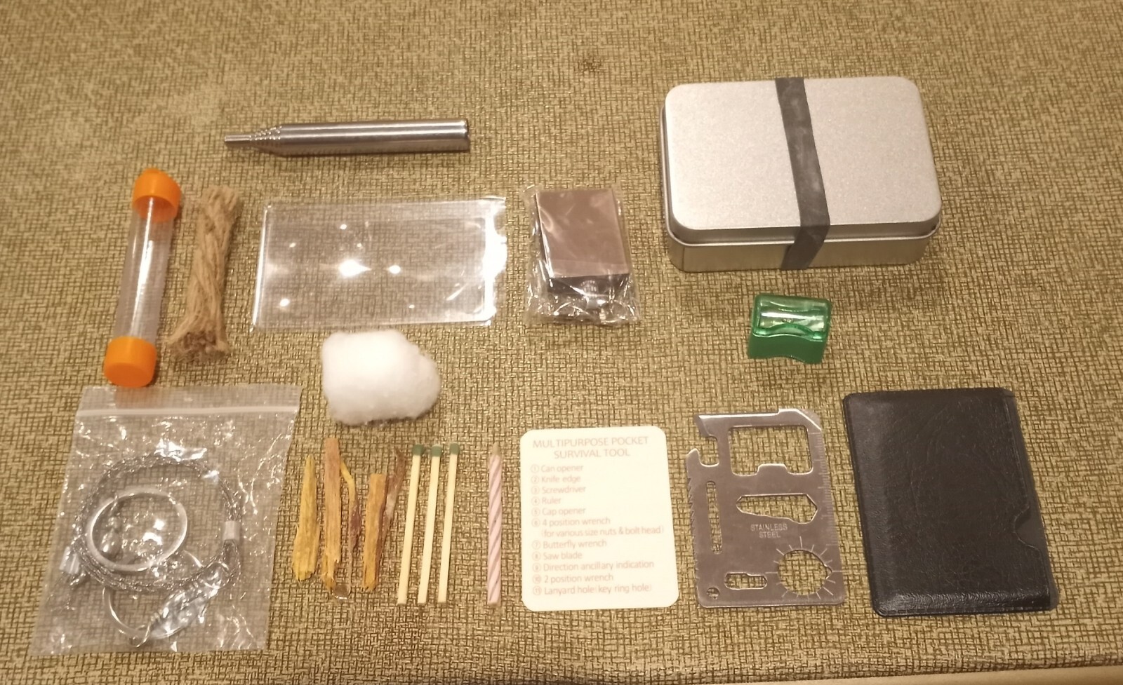 EDC Pocket Firestarter Survival Kit Forever Match Fatwood Chainsaw Multi tool