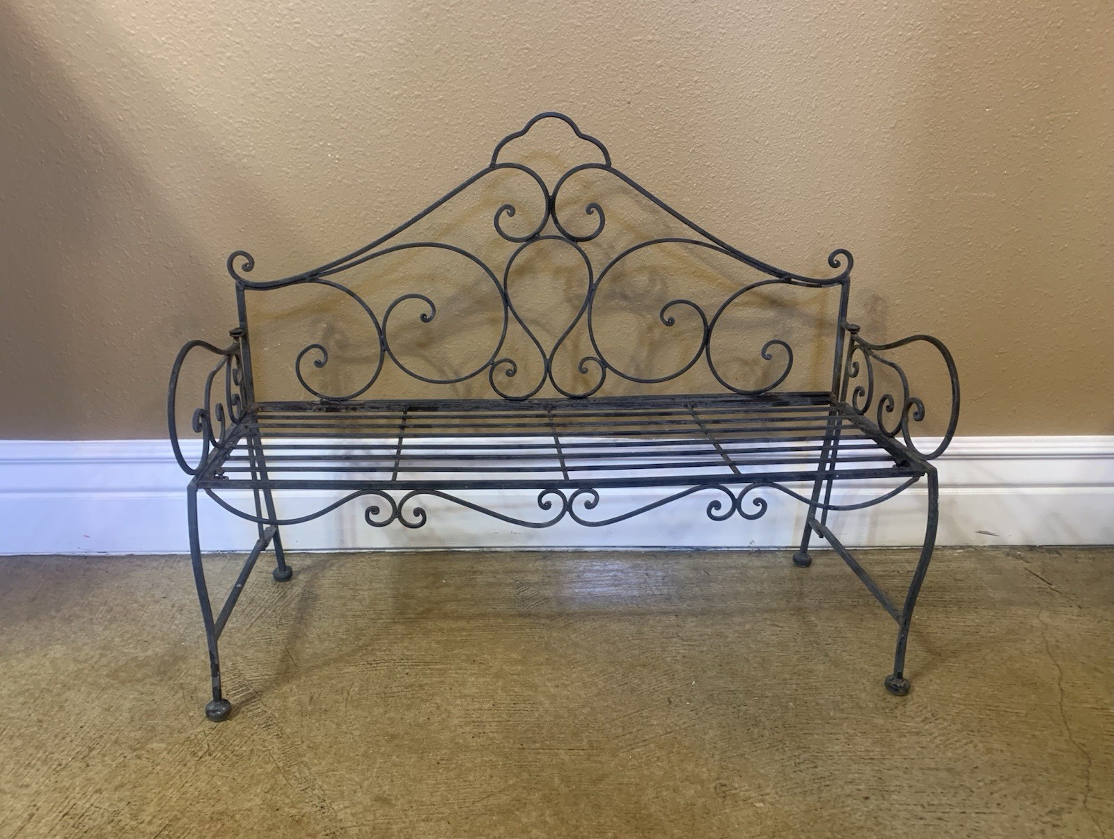 Antique Wrought Iron Small Ornate Garden Bench Vintage Victorian 20” x 25”