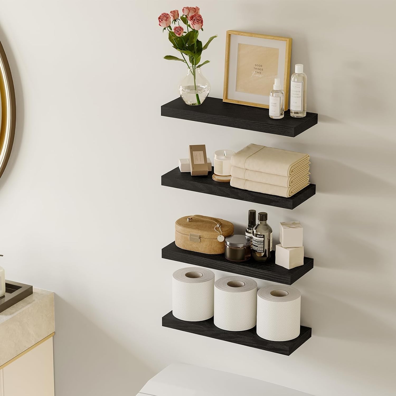 Fixwal Floating Shelves for Wall, Wall Mounted Rustic Wood Black