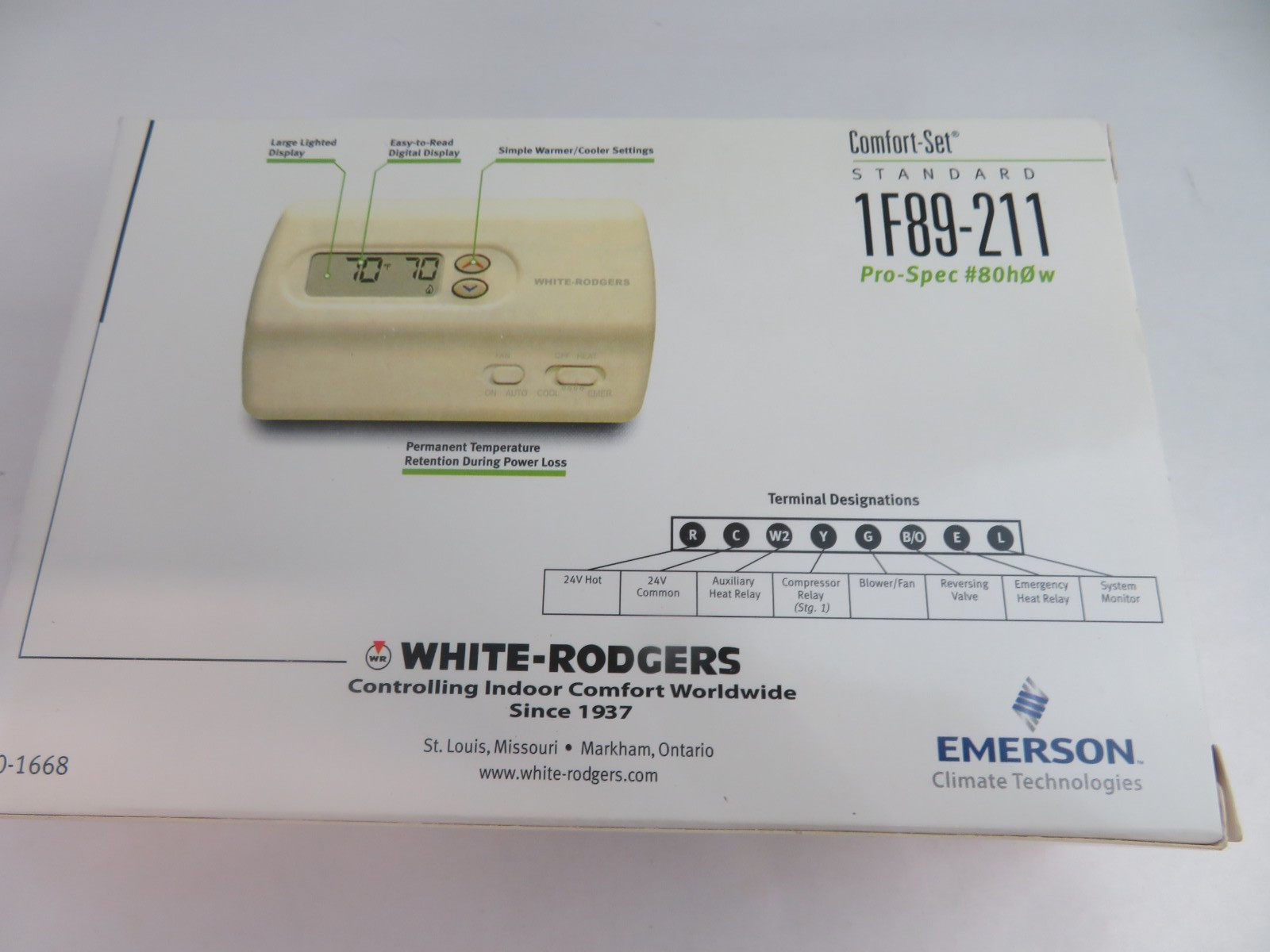 Emerson 1F89 211 Heat Pump Non Programmable Thermostat
